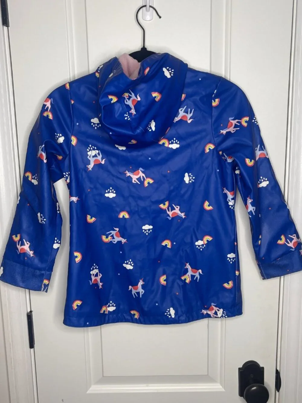 Joules Blue Raindance Unicorn Rubber Lined Hooded Rainbow Raincoat 7-8Y